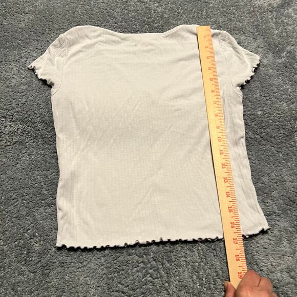 Madewell Shirt Womens Small Ribbed Lettuce Hem V-Neck Tee Off White NJ806 - Picture 4 of 7